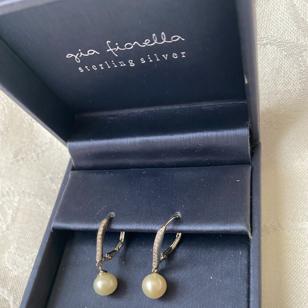 Sterling Silve Pearl-Like Bead & Crystal-Accent Elegant Earrings by Gia Fiorella